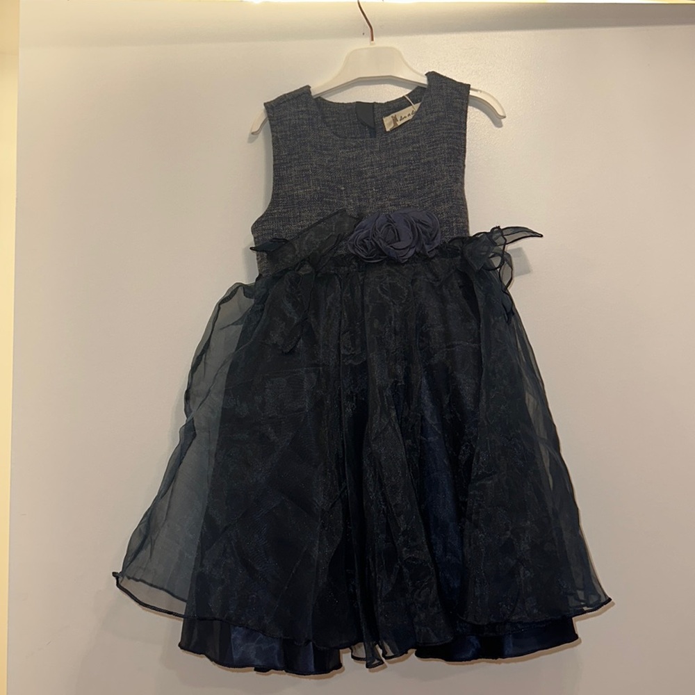 Navy Blue Tweed Top Girls Dress